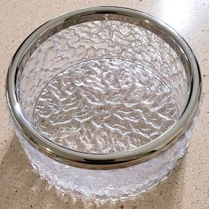 Davidson Brama Luna Crystal Glass Bowl - Silver Rim - Handmade - England - 1970s